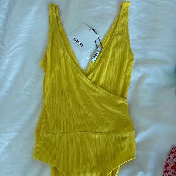 Zara Tops - Brand New Zara Yellow Ribbed Bodysuit Size Small